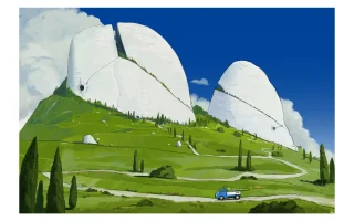 绿色的山野间，两个奇特白色的石头大山